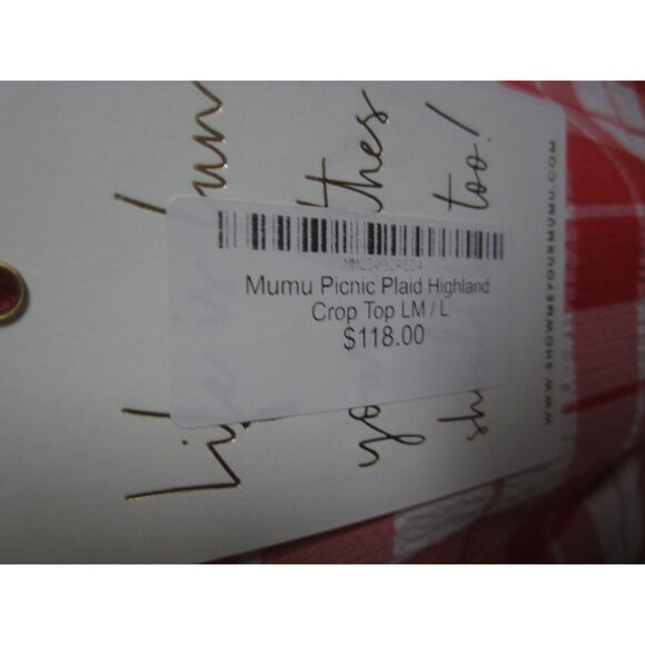 NWT SHOW ME YOUR MUMU PICNIC PLAID HIGHLAND ORANGE CROP TOP LARGE - Picture 6 of 6